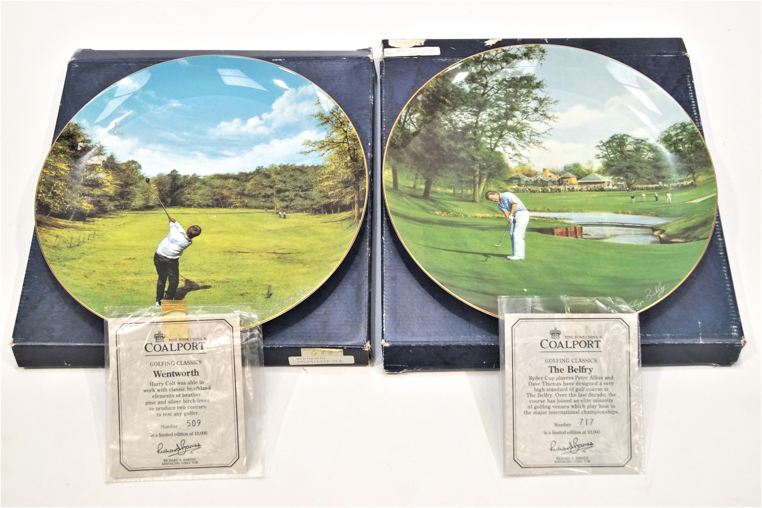 Limited Edition Coalport Golf Course plates, The Belfry and Wentworth,