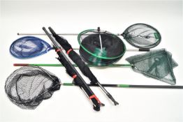 A quantity of assorted landing nets, a keep net,