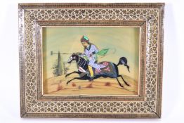 A painting on ivorine of a Mughal polo player 12 x 17 cm