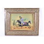 A painting on ivorine of a Mughal polo player 12 x 17 cm