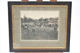 A framed black and white photograph of a Hunt Meet,