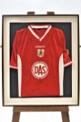 A framed signed Bristol City Football shirt (1999-2000 or 2001-2002 season)