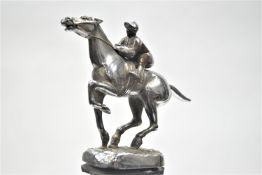 A cast metal chrome finished jockey car mascot 11 cm