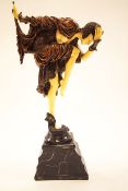 A Colinet style Ancara dancer composition figure on a marble base,