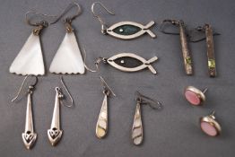 A collection of six pairs of earrings of variable designs. All marked 925 for sterling silver.