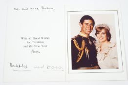 A Christmas card from the Lord Chamberlain's office to Mr & Mrs Barker from Charles and Diana,