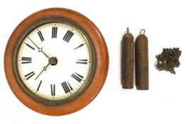 A mahogany cased wall clock with painted dial,
