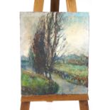 Continental School, trees in a landscape, oil on canvas, un-framed,