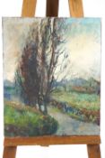 Continental School, trees in a landscape, oil on canvas, un-framed,