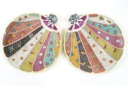 A pair of 1930's Satsuma fan shaped plates,