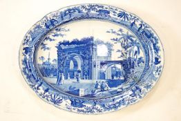 A Spode blue printed meat plate, after Daniels, impressed factory marks,