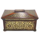 A Regency rosewood and brass inlaid tea caddy,