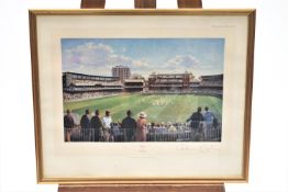 Signed Cricket print, 'Lords' by Alan Fearnely, coloured print, framed and glazed,