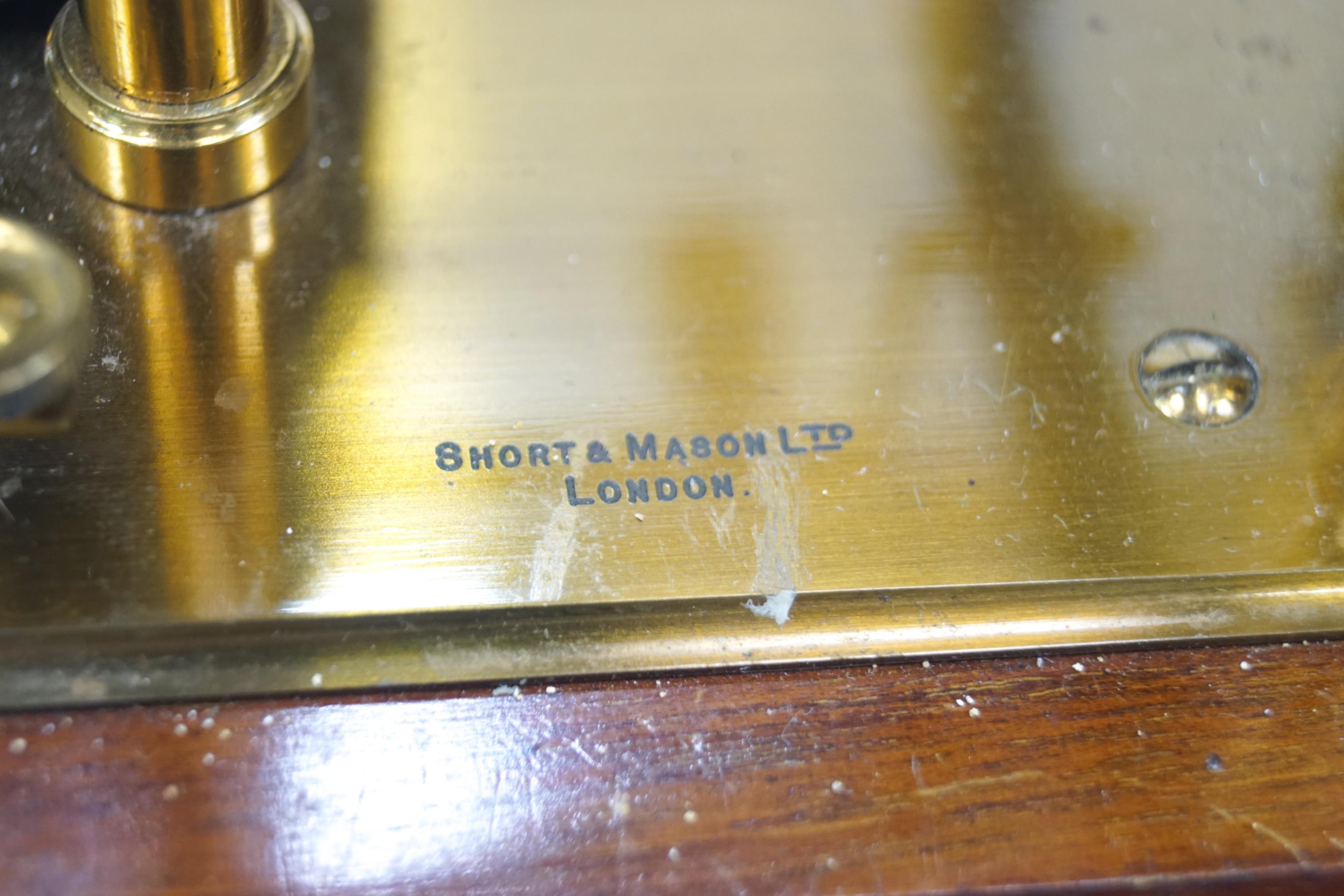 A mahogany and glass cased lacquered brass Barograph, marked Short and Mason Ltd, London, - Image 3 of 3