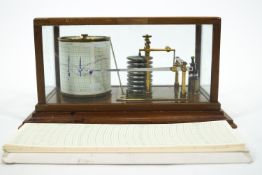 A mahogany and glass cased lacquered brass Barograph, marked Short and Mason Ltd, London,