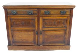 A late 19th century mahogany sideboard with plain rectangular top over two drawers