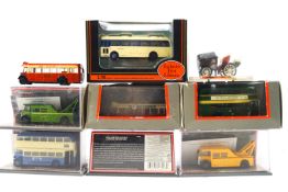 Five boxed Corgi buses and one loose, together with two breakdown tenders,