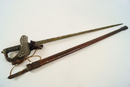 A George V Officers sword with shagreen grip and leather scabbard,