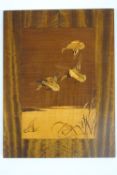 A marquetry panel depicting ducks in flight,