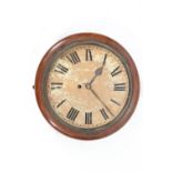 A mahogany cased wall clock with painted dial and fusee movement,