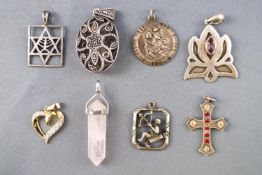 A collection of eight pendants of variable designs.