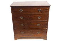 A 19th century mahogany chest of four graduated drawers on bracket feet,