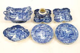 A Copeland Spode blue 'Italian' pattern blue printed service comprising a pair of square shaped