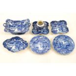 A Copeland Spode blue 'Italian' pattern blue printed service comprising a pair of square shaped