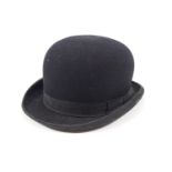 A boxed black plush Top hat, by Moss Bros of Covent Garden,