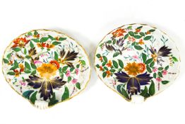 A Derby Regency style part dessert service comprising a cut cornered square tazza, 22cm square,