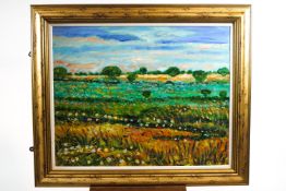 J Abella, Landscape, oil on board, signed lower right,