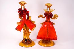 A pair of Venetian glass figures in 18th century costume, signed Toffolov,