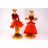 A pair of Venetian glass figures in 18th century costume, signed Toffolov,