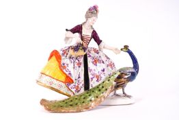 A Continental hard paste porcelain figure of Juno and the Peacock,