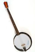 A Musima five string banjo in soft case,