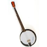 A Musima five string banjo in soft case,
