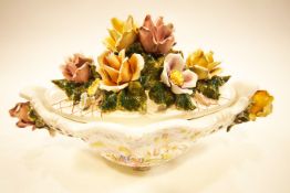 A Capodimonte shaped bowl, with flower encrusted cover,