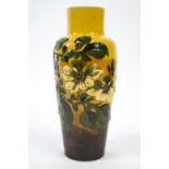 An Exeter Art pottery terracotta vase, slip decorated with fruit blossom, impressed mark to base,