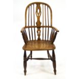 Two Windsor chairs, with bentwood rail and arms,