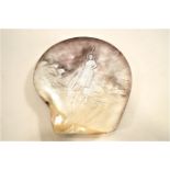 A carved shell, Fisherwoman in a seascape, signed bottom right, Boulogne Ymes,