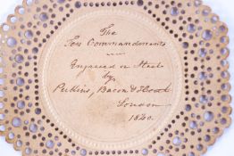 A Perkins Bacon & Petch "The Ten Commandments" dummy stamp inscribed and dated 1840,