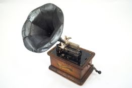 An oak cased Columbia Cylinder gramophone, patented May the 4th 1886,