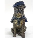 A Victorian cold painted inkwell in the form of a Bulldog, his cap titled H M S Renown,