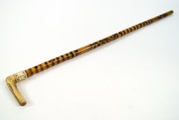 A walking stick with horn handle,