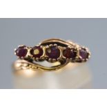 A collection of two items to include a hallmarked 9ct gold five stone garnet ring, size L,