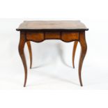 A 19th century French centre table with shaped rectangular marquetry top on a birds eye maple