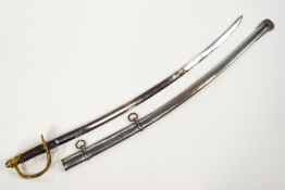 An American Civil war style Cavalryman's sabre and scabbard, stamped 5722 US ADK 1862 Chicope Mass,