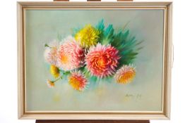 Vestey Rich, Chrysanthemums, oil on canvas, singed lower right,