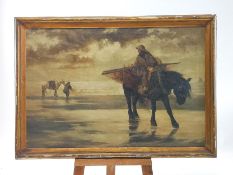 Jean Delvin, Bringing in the catch, oil on canvas laid onto board, signed lower right,