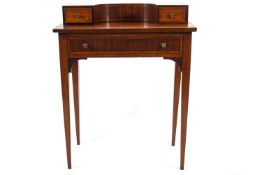 An Edwardian mahogany Carlton type desk inlaid with satinwood stringing, height 87, width 70cm,